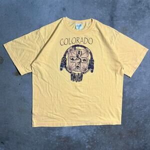 Vintage 90s Colorado Native American Tee Yellow Brown 1995 Hazelwoods Shirt